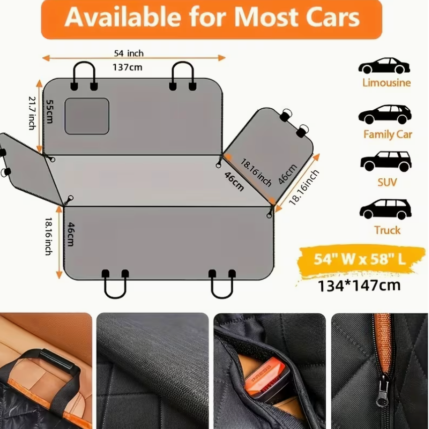 Waterproof Dog Car Seat Cover – Non-Slip, Scratch-Resistant, Machine Washable